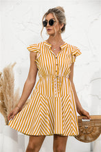 Load image into Gallery viewer, Striped V Neck Buttoned Dress
