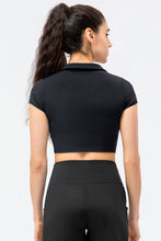 Load image into Gallery viewer, Cropped Short Sleeve Collared Yoga Top