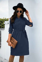 Load image into Gallery viewer, Button down Tie Waist Shirt Dress