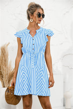 Load image into Gallery viewer, Striped V Neck Buttoned Dress