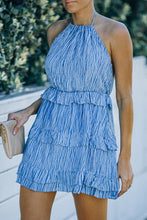 Load image into Gallery viewer, Striped Halter Neck Frill Trim Mini Dress