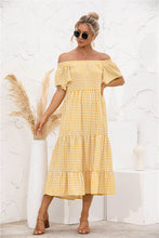 Load image into Gallery viewer, Plaid Off Shoulder Tiered Dress