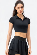 Load image into Gallery viewer, Cropped Short Sleeve Collared Yoga Top