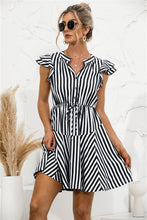 Load image into Gallery viewer, Striped V Neck Buttoned Dress