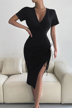 Load image into Gallery viewer, Drawstring Detail Surplice Dress