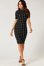 Load image into Gallery viewer, Grid Print Short Sleeve Bodycon Dress
