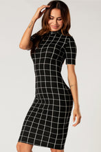 Load image into Gallery viewer, Grid Print Short Sleeve Bodycon Dress