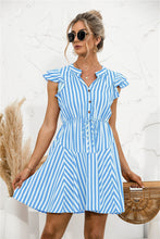 Load image into Gallery viewer, Striped V Neck Buttoned Dress