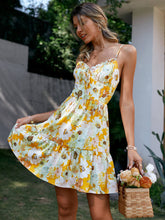 Load image into Gallery viewer, Floral Spaghetti Strap Tie Detail Tiered Dress