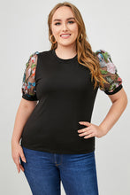 Load image into Gallery viewer, Plus Size Floral Mesh Short Sleeve Round Neck Tee