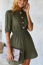 Load image into Gallery viewer, High Neck Button Smocked Waist Romper
