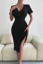 Load image into Gallery viewer, Drawstring Detail Surplice Dress