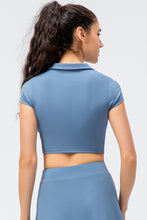 Load image into Gallery viewer, Cropped Short Sleeve Collared Yoga Top
