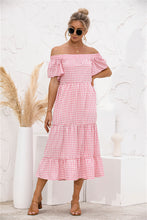 Load image into Gallery viewer, Plaid Off Shoulder Tiered Dress