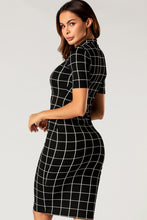 Load image into Gallery viewer, Grid Print Short Sleeve Bodycon Dress