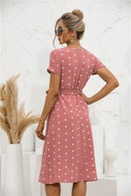 Load image into Gallery viewer, Polka Dot Button down Belted Dress