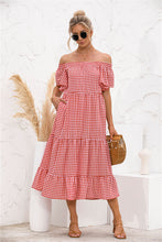 Load image into Gallery viewer, Plaid Off Shoulder Tiered Dress