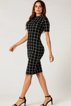 Load image into Gallery viewer, Grid Print Short Sleeve Bodycon Dress