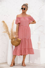 Load image into Gallery viewer, Plaid Off Shoulder Tiered Dress