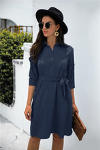 Load image into Gallery viewer, Button down Tie Waist Shirt Dress