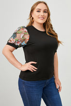 Load image into Gallery viewer, Plus Size Floral Mesh Short Sleeve Round Neck Tee