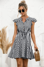 Load image into Gallery viewer, Striped V Neck Buttoned Dress