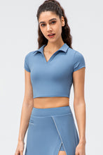 Load image into Gallery viewer, Cropped Short Sleeve Collared Yoga Top