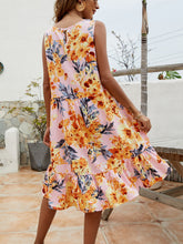 Load image into Gallery viewer, Floral Round Neck Sleeveless Ruffle Hem Dress