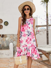 Load image into Gallery viewer, Floral Round Neck Sleeveless Ruffle Hem Dress
