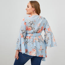 Load image into Gallery viewer, Plus Size Floral Asymmetrical Hem Tie-Waist Blouse