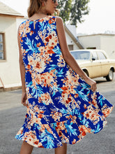 Load image into Gallery viewer, Floral Round Neck Sleeveless Ruffle Hem Dress