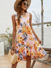 Load image into Gallery viewer, Floral Round Neck Sleeveless Ruffle Hem Dress