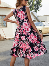 Load image into Gallery viewer, Floral Round Neck Sleeveless Ruffle Hem Dress