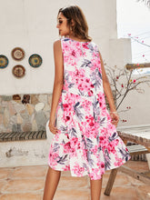 Load image into Gallery viewer, Floral Round Neck Sleeveless Ruffle Hem Dress