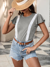 Load image into Gallery viewer, Lace Trim Flutter Sleeve Tee Shirt