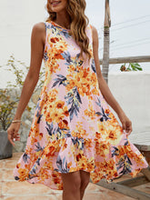 Load image into Gallery viewer, Floral Round Neck Sleeveless Ruffle Hem Dress