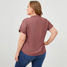 Load image into Gallery viewer, Plus Size Button Down Notched Neck Rolled Short Sleeve Shirt