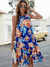 Load image into Gallery viewer, Floral Round Neck Sleeveless Ruffle Hem Dress