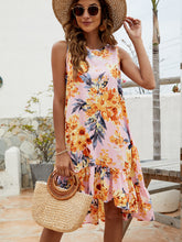 Load image into Gallery viewer, Floral Round Neck Sleeveless Ruffle Hem Dress