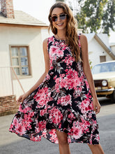 Load image into Gallery viewer, Floral Round Neck Sleeveless Ruffle Hem Dress