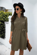 Load image into Gallery viewer, Button down Tie Waist Shirt Dress
