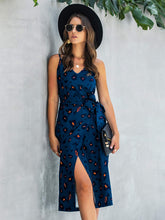 Load image into Gallery viewer, Printed Spaghetti Strap V-Neck Belted Dress