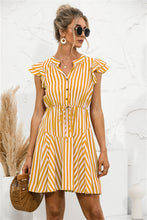 Load image into Gallery viewer, Striped V Neck Buttoned Dress