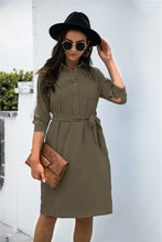 Load image into Gallery viewer, Button down Tie Waist Shirt Dress