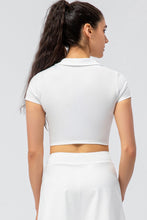 Load image into Gallery viewer, Cropped Short Sleeve Collared Yoga Top