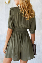 Load image into Gallery viewer, High Neck Button Smocked Waist Romper