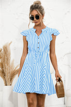 Load image into Gallery viewer, Striped V Neck Buttoned Dress