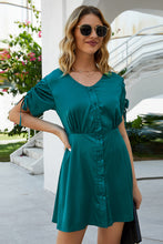Load image into Gallery viewer, Button Down Sleeve Drawstrings Dress