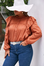 Load image into Gallery viewer, Plus Size Ruffle Trim Button Down Blouse