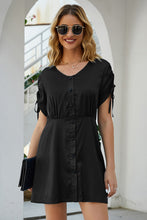 Load image into Gallery viewer, Button Down Sleeve Drawstrings Dress